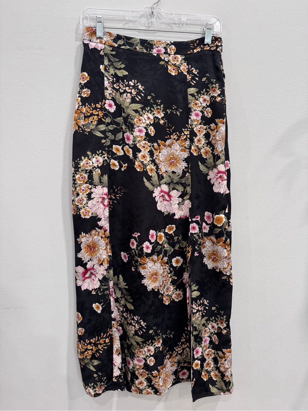 Maeve Black Maxi Skirt with Colorful Floral Print Silky Viscose Size 2
